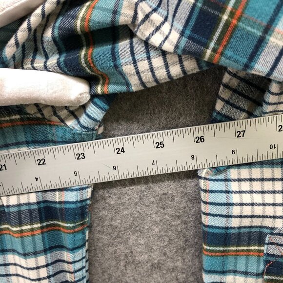 L.L. Bean Flannel Shirt Womens XL Blue White Plaid Teal Long Sleeve - Picture 7 of 9